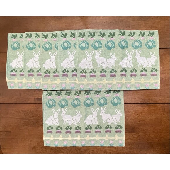 Set of 6 Tapestry Placemats Easter Bunny Garden 18"x13" Cotton Blend India VTG - Picture 2 of 8